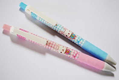 Gingham girly bunny fine-point retractable rollerball pen