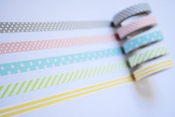 Spots and stripes subtle-stick slim washi tape set