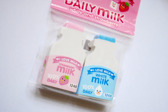 Flavoured milk bottle eraser set